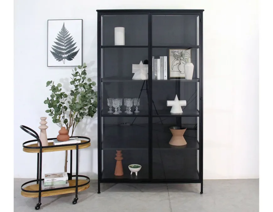 Skælskør Vitrineskab i metal - 119,5x40x212 cm - Sort