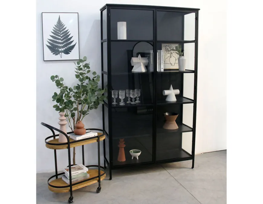 Skælskør Vitrineskab i metal - 119,5x40x212 cm - Sort