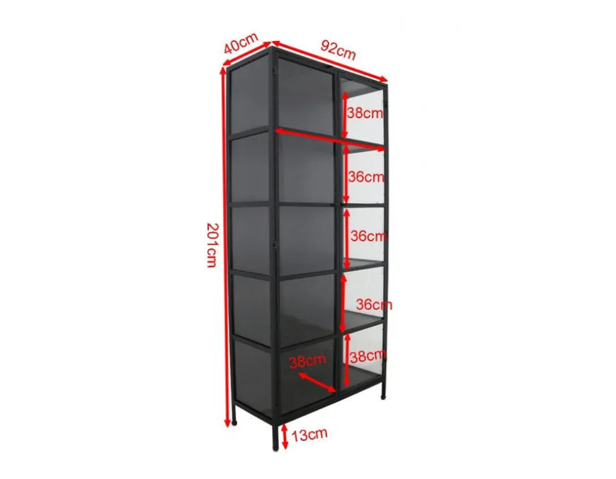 Svaneke Vitrineskab i Metal - 92x40x201 cm - Sort